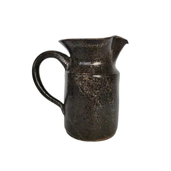 Handmade Glazed Pottery Small Pitcher Rustic Brown Milk Jug - Picture 4 of 9